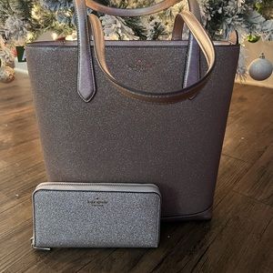 Kate Spade Rosegold Tinsel Tote and Wallet